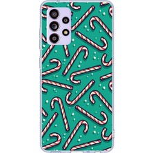 TechTree Samsung Galaxy A32 Uyumlu Yılbaşı Ruhu Baston Şeker ve Kar Taneli Baskılı Silikon Kılıf