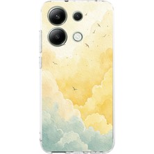 TechTree Redmi Note 13 4g Uyumlu Sarı ve Yeşil Tonlu Bulut ve Kuşlar Baskılı Silikon Kılıf