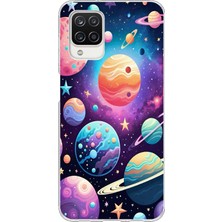 TechTree Samsung Galaxy A12-M12 Uyumlu Uzay, Gezegen ve Yıldız Desenli Baskılı Silikon Kılıf