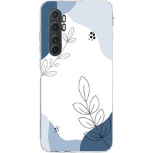 TechTree Mi Note 10 Lite Uyumlu Mavi Huzur Şekiller ve Botanik Çizgiler Baskılı Silikon Kılıf
