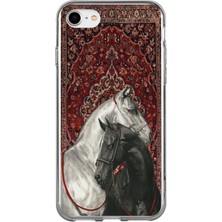 TechTree iPhone 6 - 6s Uyumlu Geleneksel Halı Motifli Siyah Beyaz At Baskılı Silikon Kılıf