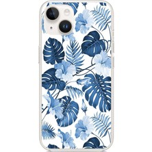 TechTree iPhone 13-14 Uyumlu Mavi Yaprak ve Çiçek Desenli Baskılı Silikon Kılıf