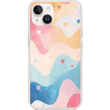 TechTree iPhone 13-14 Uyumlu Pastel Renkli Dalgalı ve Kalp Baskılı Silikon Kılıf