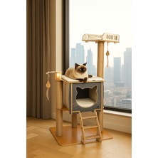 Feyza Design Xl Katlı Yataklı Kedi Evi, Tırmalama ve Oyun Alanı, Gri Renk