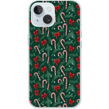 TechTree iPhone 15 Uyumlu Yılbaşı Çam Ağacı ve Baston Şeker Baskılı Silikon Kılıf