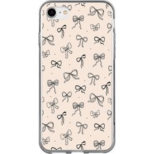 TechTree iPhone 6 - 6s Uyumlu Siyah Fiyonk Desenli Krem Rengi Baskılı Silikon Kılıf