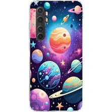 TechTree Mi Note 10 Lite Uyumlu Uzay, Gezegen ve Yıldız Desenli Baskılı Silikon Kılıf