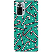 TechTree Redmi Note 10 Pro Uyumlu Yılbaşı Ruhu Baston Şeker ve Kar Taneli Baskılı Silikon Kılıf