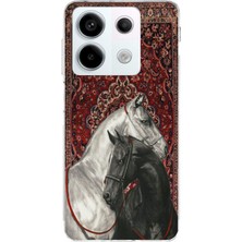 TechTree Redmi Note 13 Pro 5g Uyumlu Geleneksel Halı Motifli Siyah Beyaz At Baskılı Silikon Kılıf