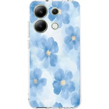 TechTree Redmi Note 13 4g Uyumlu Mavi Çiçekler Baskılı Silikon Kılıf