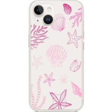 TechTree iPhone 13-14 Uyumlu Pembe Deniz Yıldızı ve Kabuk Baskılı Silikon Kılıf