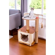 Feyza Design Pro Köşk Katlı Kedi Evi Tırmalamalı, Rahat ve Eğlenceli Tasarım
