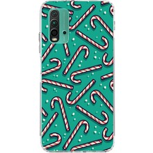 TechTree Redmi 9t-Poco M3 Uyumlu Yılbaşı Ruhu Baston Şeker ve Kar Taneli Baskılı Silikon Kılıf