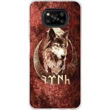 TechTree Poco X3-X3 Pro-Nfc Uyumlu Göktürk Yazılı ve Bozkurt Desenli Baskılı Silikon Kılıf