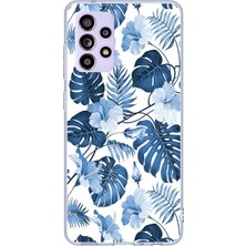 TechTree Samsung Galaxy A32 Uyumlu Mavi Yaprak ve Çiçek Desenli Baskılı Silikon Kılıf