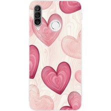 TechTree Huawei P30 Lite Uyumlu Çizgisel Pembe Kalp Baskılı Silikon Kılıf