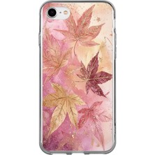 TechTree iPhone 6 - 6s Uyumlu Pembe ve Bordo Tonlu Yaprak Baskılı Silikon Kılıf