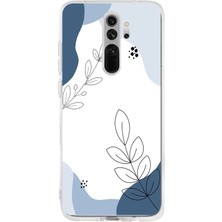TechTree Redmi Note 8 Uyumlu Mavi Huzur Şekiller ve Botanik Çizgiler Baskılı Silikon Kılıf