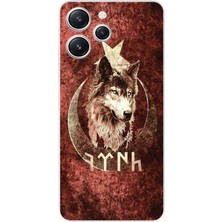 TechTree Redmi 12 Uyumlu Göktürk Yazılı ve Bozkurt Desenli Baskılı Silikon Kılıf