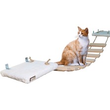 Feyza Design Beyaz Peluş Kedi Parkuru, 130CM, Basamaklı ve Duvarlı Kedi Yolu
