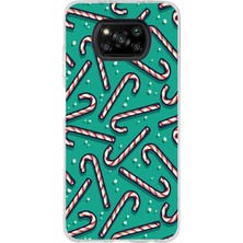 TechTree Poco X3-X3 Pro-Nfc Uyumlu Yılbaşı Ruhu Baston Şeker ve Kar Taneli Baskılı Silikon Kılıf