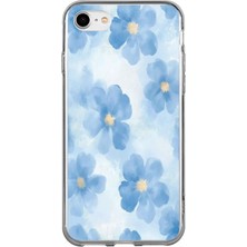 TechTree iPhone 6 - 6s Uyumlu Mavi Çiçekler Baskılı Silikon Kılıf