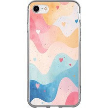 TechTree iPhone 6 - 6s Uyumlu Pastel Renkli Dalgalı ve Kalp Baskılı Silikon Kılıf