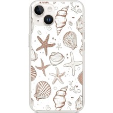 TechTree iPhone 13-14 Uyumlu Kahverengi Deniz Yıldızı ve Kabuklu Baskılı Silikon Kılıf