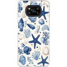 TechTree Poco X3-X3 Pro-Nfc Uyumlu Mavi Deniz Kabuğu ve Yıldız Desenli Baskılı Silikon Kılıf