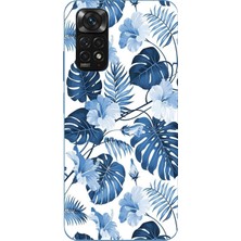 TechTree Redmi Note 11-11S Uyumlu Mavi Yaprak ve Çiçek Desenli Baskılı Silikon Kılıf