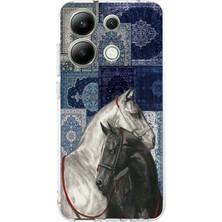 TechTree Redmi Note 13 4g Uyumlu Mavi Kilim Desenli Siyah ve Beyaz At Baskılı Silikon Kılıf