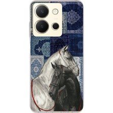 TechTree Vivo Y36 Uyumlu Mavi Kilim Desenli Siyah ve Beyaz At Baskılı Silikon Kılıf