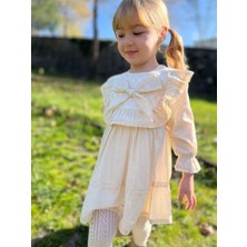 Butik Kız Çocuk Keten Fisto Detaylı Pamuklu Elbise
