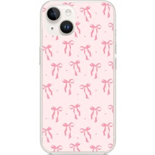 TechTree iPhone 13-14 Uyumlu Soft Pembe Fiyonk Desenli Baskılı Silikon Kılıf