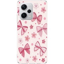 TechTree Redmi Note 12 Pro Plus Uyumlu Pembe Fiyonk, Çiçek ve Puantiye Baskılı Silikon Kılıf