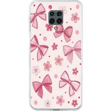 TechTree Redmi Note 9 Pro-9s Uyumlu Pembe Fiyonk, Çiçek ve Puantiye Baskılı Silikon Kılıf