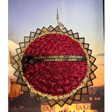 Buket Dünyası 101 Lı Isteme Söz Nişan Solmayan Gül Buketi Bordo Gül Dışı Siyah - Cipsolu-Kuşak Yazı-Kenar Isimleri