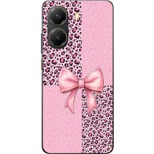 TechTree Poco X7 Pro Uyumlu Pembe Leopar Desenli ve Kurdele Baskılı Silikon Kılıf