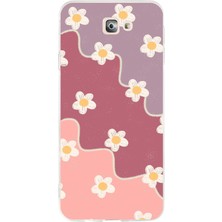 TechTree Samsung Galaxy J7 Prime Uyumlu Gül Kurusu ve Lila Tonlu Dalgalı Papatya Baskılı Silikon Kılıf