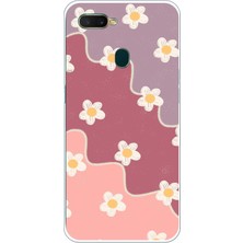 TechTree Oppo A5S-AX7-A12 Uyumlu Gül Kurusu ve Lila Tonlu Dalgalı Papatya Baskılı Silikon Kılıf
