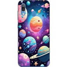 TechTree Samsung Galaxy A20-A30 Uyumlu Uzay, Gezegen ve Yıldız Desenli Baskılı Silikon Kılıf