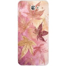 TechTree Samsung Galaxy J7 Prime Uyumlu Pembe ve Bordo Tonlu Yaprak Baskılı Silikon Kılıf