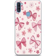 TechTree Samsung Galaxy A11-M11 Uyumlu Pembe Fiyonk, Çiçek ve Puantiye Baskılı Silikon Kılıf