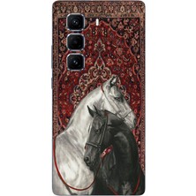 TechTree Infinix Hot 50 Pro Plus+ Uyumlu Geleneksel Halı Motifli Siyah Beyaz At Baskılı Silikon Kılıf