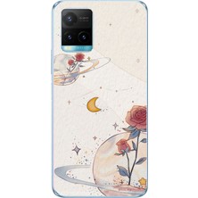 TechTree Vivo Y21S Uyumlu Gezegen, Yıldız ve Gül Baskılı Silikon Kılıf