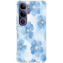TechTree Vivo V40 Lite Uyumlu Mavi Çiçekler Baskılı Silikon Kılıf