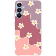 TechTree Samsung Galaxy A25 Uyumlu Gül Kurusu ve Lila Tonlu Dalgalı Papatya Baskılı Silikon Kılıf