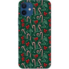 TechTree iPhone 12-12 Pro Uyumlu Yılbaşı Çam Ağacı ve Baston Şeker Baskılı Silikon Kılıf
