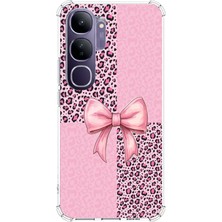 TechTree Vivo V40 Lite Uyumlu Pembe Leopar Desenli ve Kurdele Baskılı Silikon Kılıf