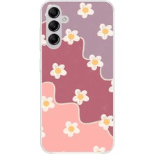 TechTree Samsung Galaxy A14 Uyumlu Gül Kurusu ve Lila Tonlu Dalgalı Papatya Baskılı Silikon Kılıf